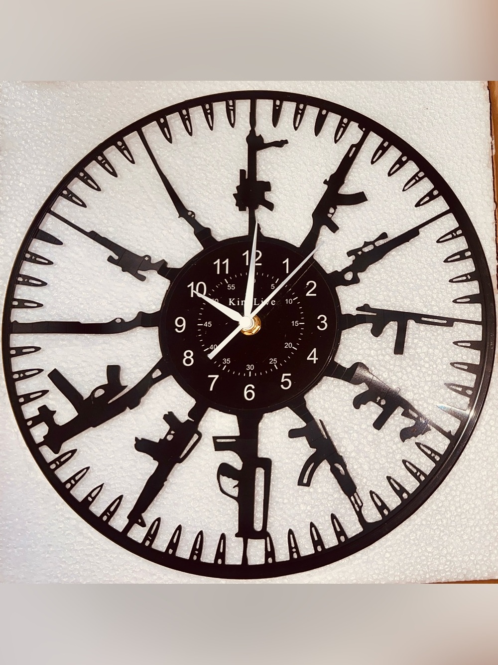 Vinyl Record Gun Theme Wall Clock Silent Non Ticking - Lightweight - by KingLive